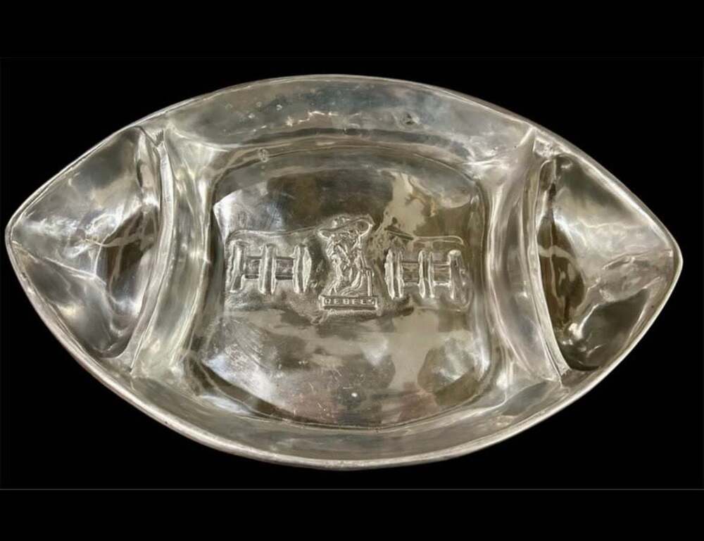 Vintage Wilton Armetale Ole Miss Rebels Football Shaped Divided Platter